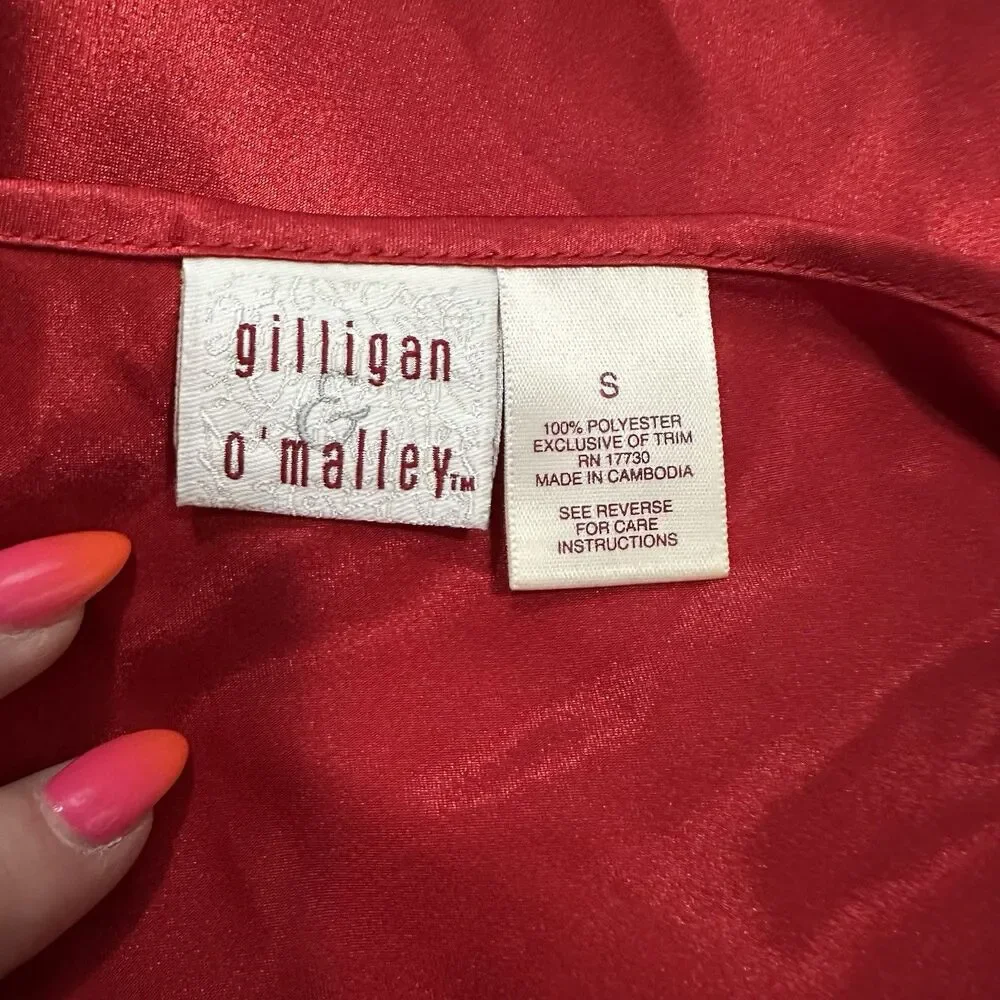 Gilligan OMalley Glossy‎ Oily Red Satin Nightgown Chemise Slip 90s Sz Small